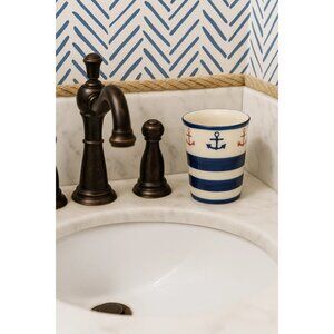 Sail Boats Laura Ashley Hand Painted Striped Anchor Cup Ceramic Nautical Bath